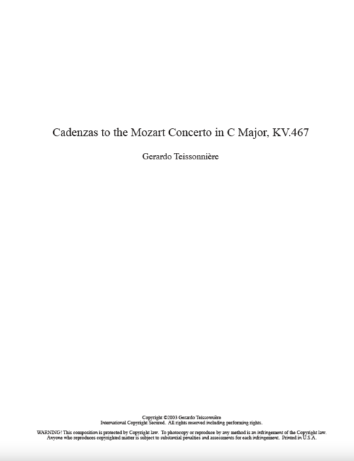 Cadenzas to the Mozart Concerto in C Major, KV.467